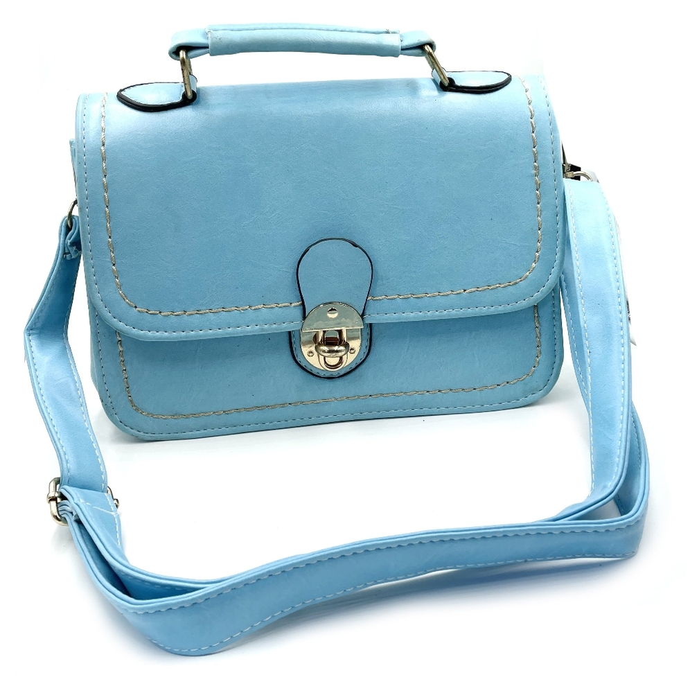 Light blue smooth and bright leather handbags